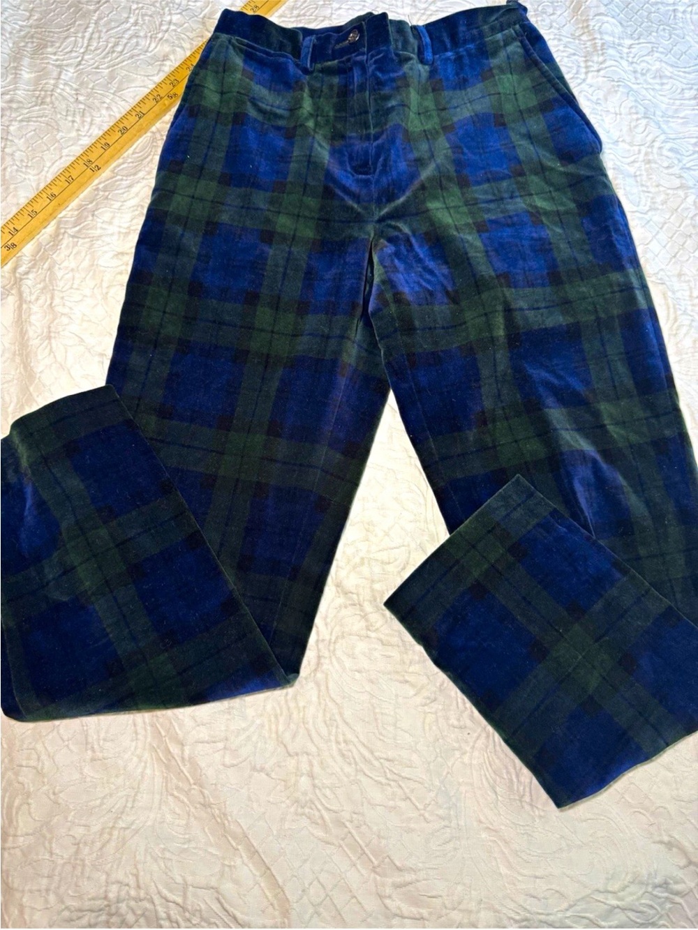 Lauren Ralph Lauren Petite 6P Velvet Pants Black Watch Plaid Tartan Holiday